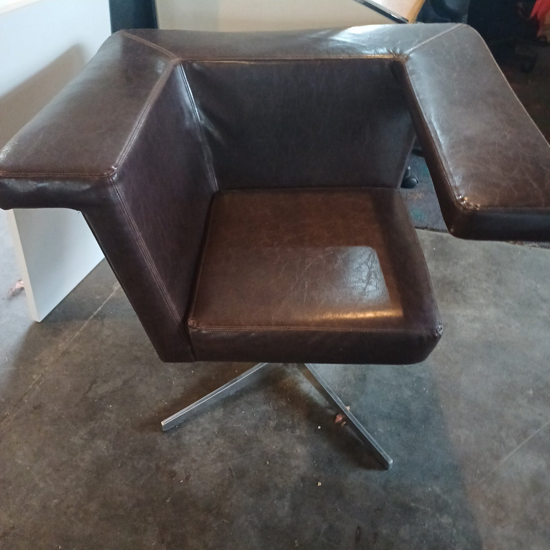 Single sofa Armchair LeatherBrown with silver legs All Heart Store