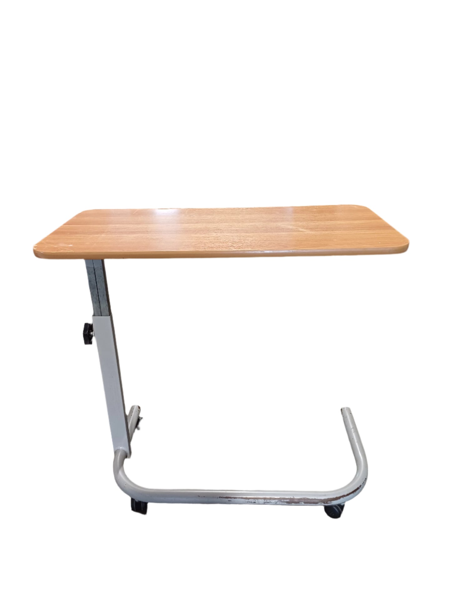 Height-adjustable, mobile overbed or laptop table