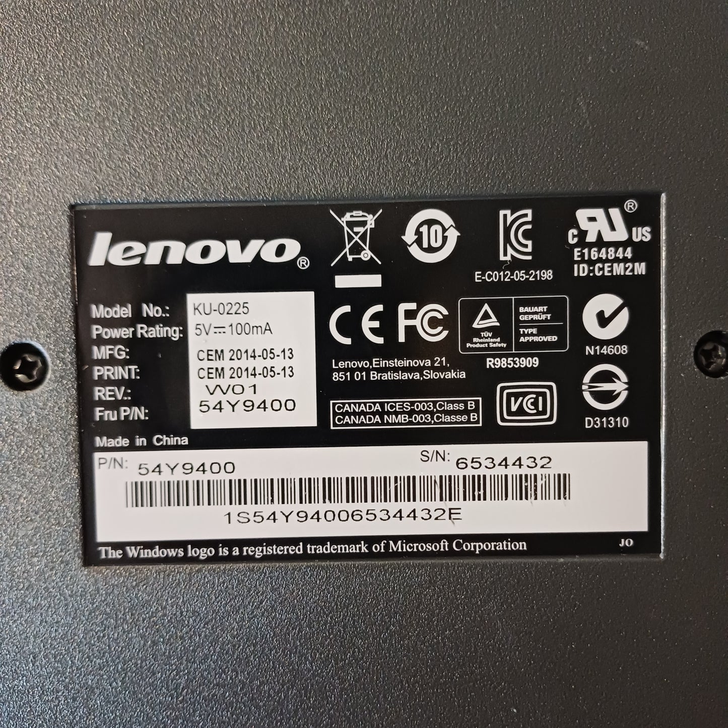 Wired keyboard- Lenovo