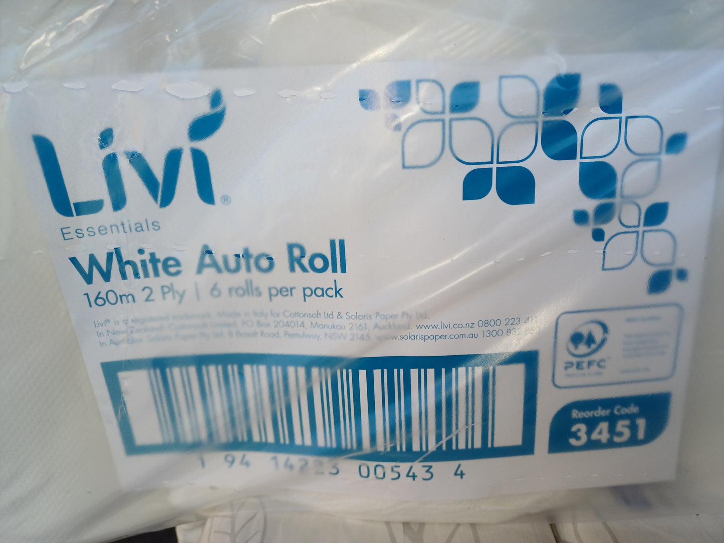 Livi Essentials Paper Towel Roll Auto 2 Ply White 160m 3451, Carton of 6