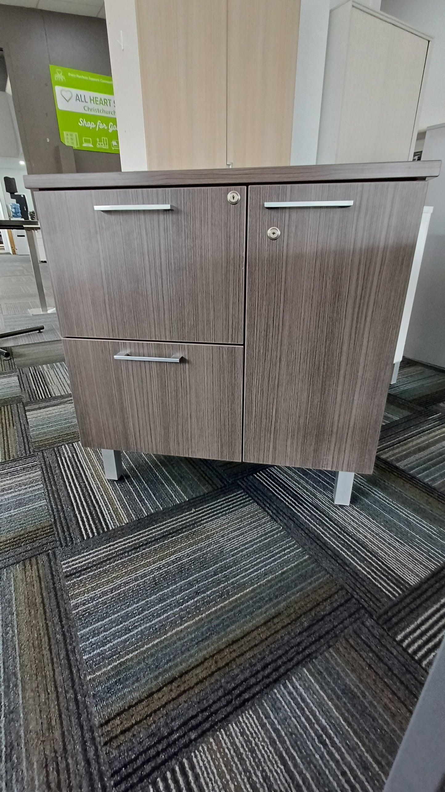 Dark Grey Cabinet with Two Drawers and Double shelf Cupboard