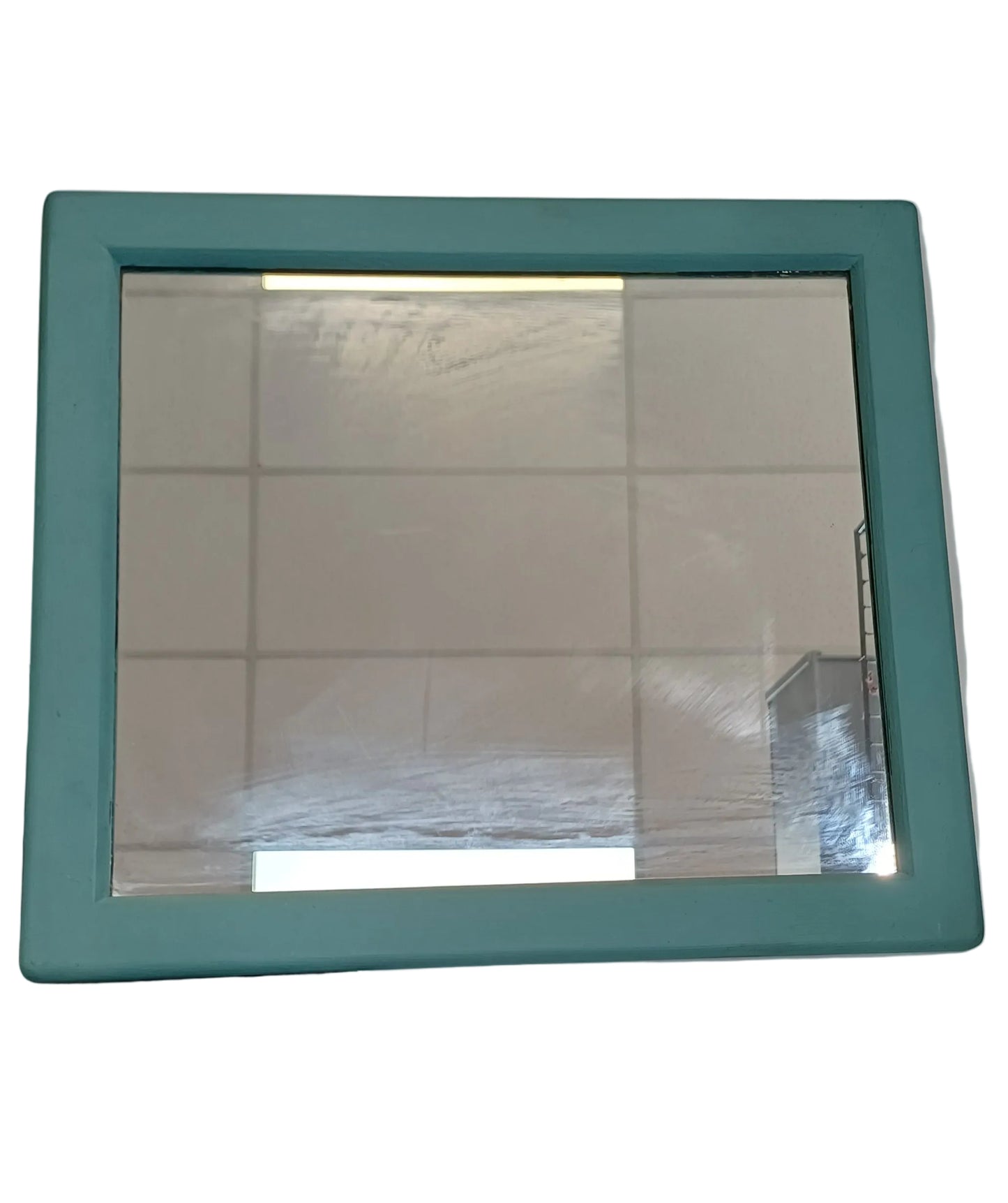 Mirror with blue wooden frame