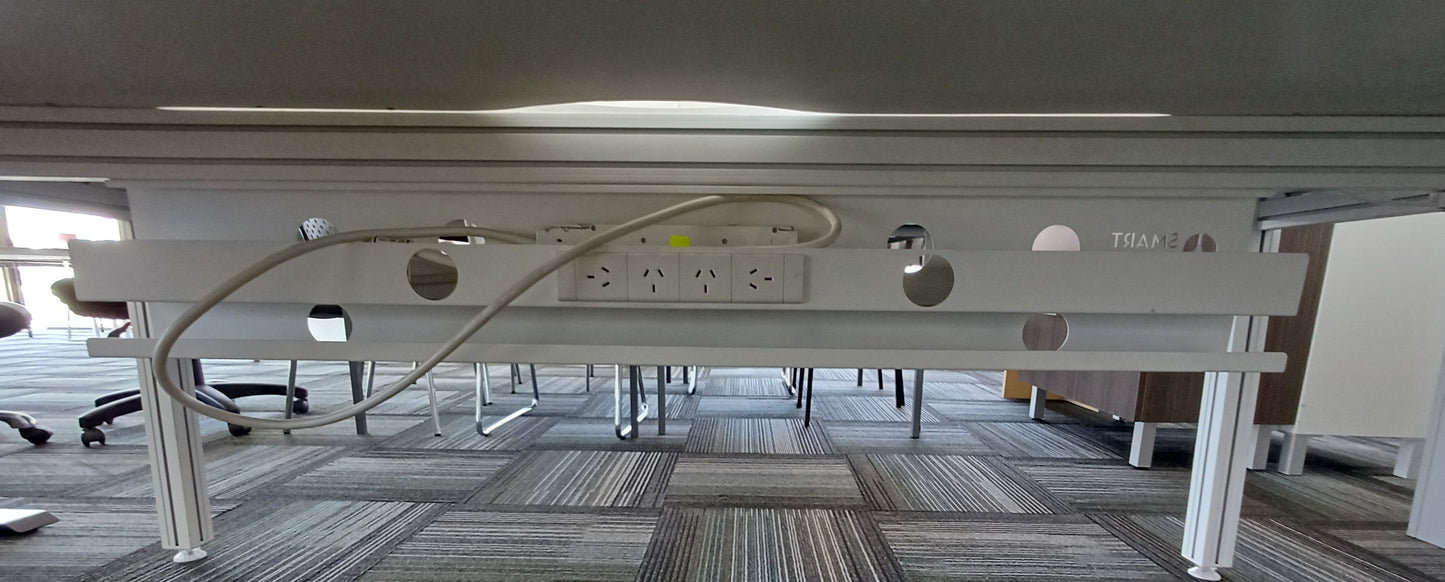 Large Double Straight Desk with Built-in Powerboards