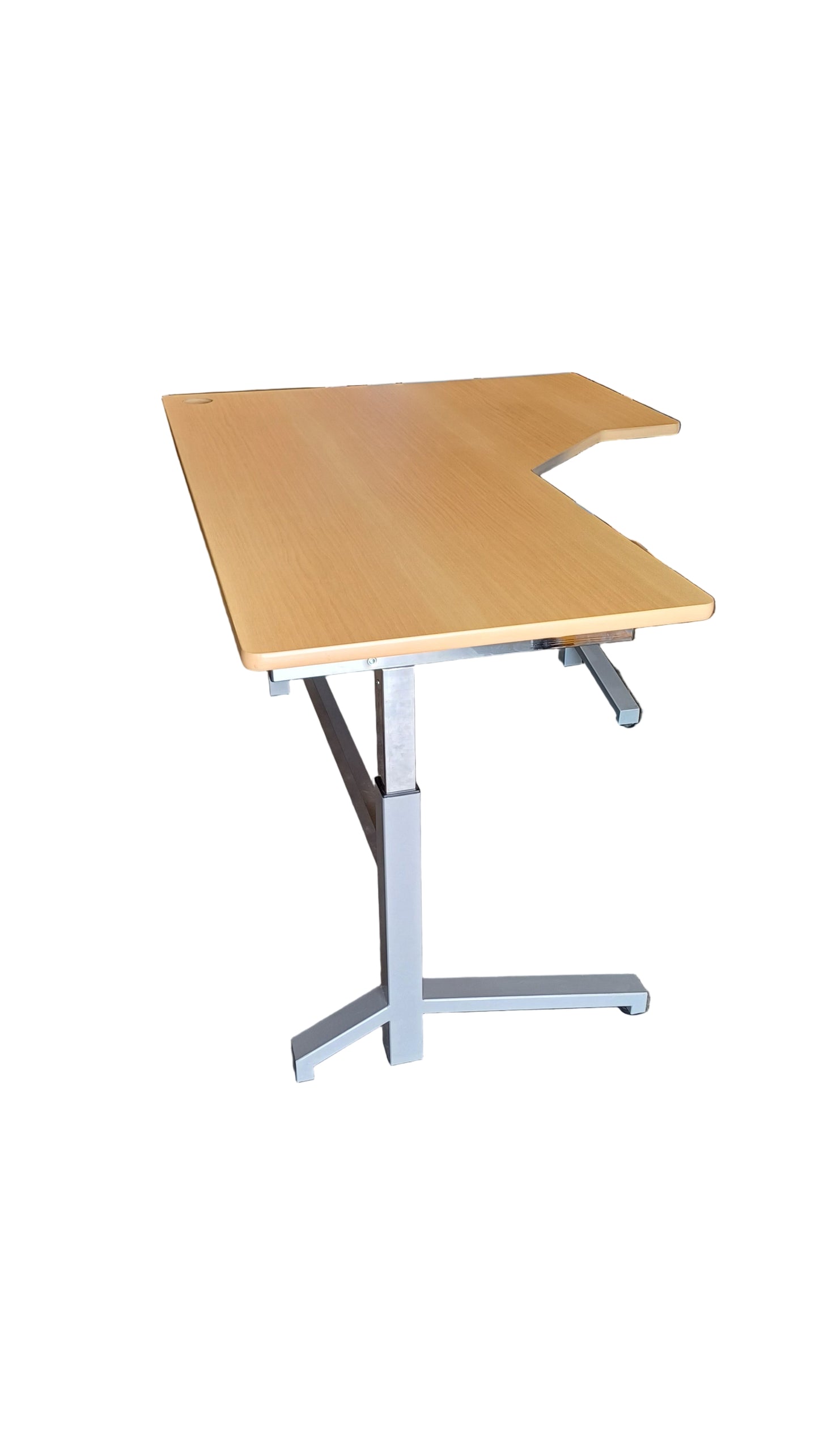 Adjustable wind up sit/stand L-shape desk