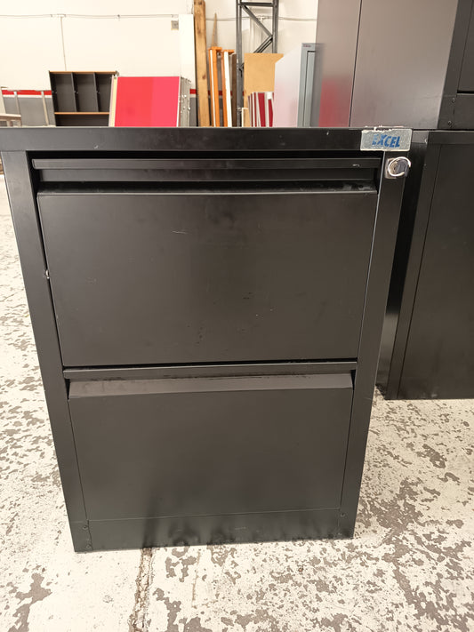 Lockable 2 Drawer Filing Cabinet-Black