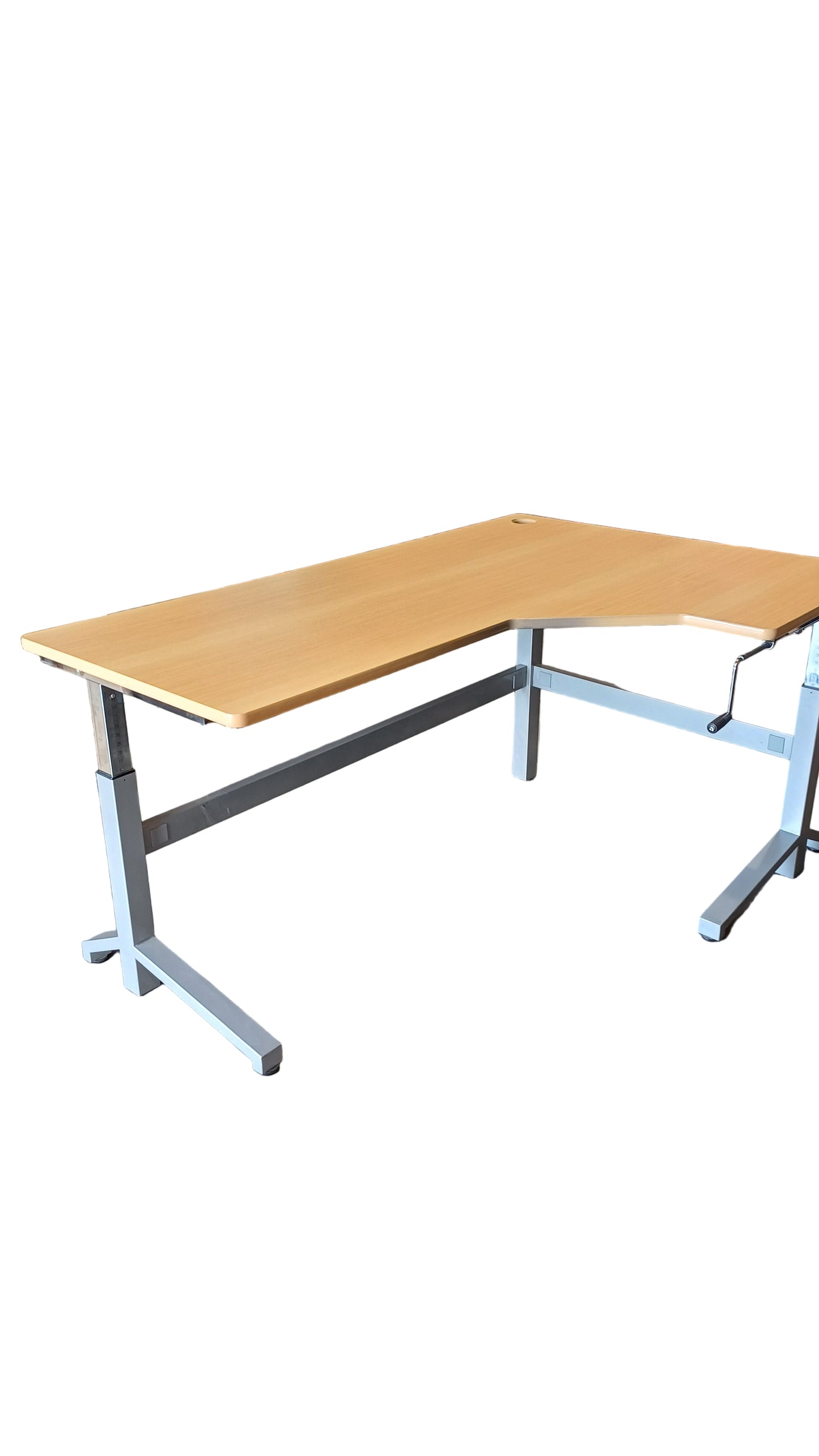 Adjustable wind up sit/stand L-shape desk
