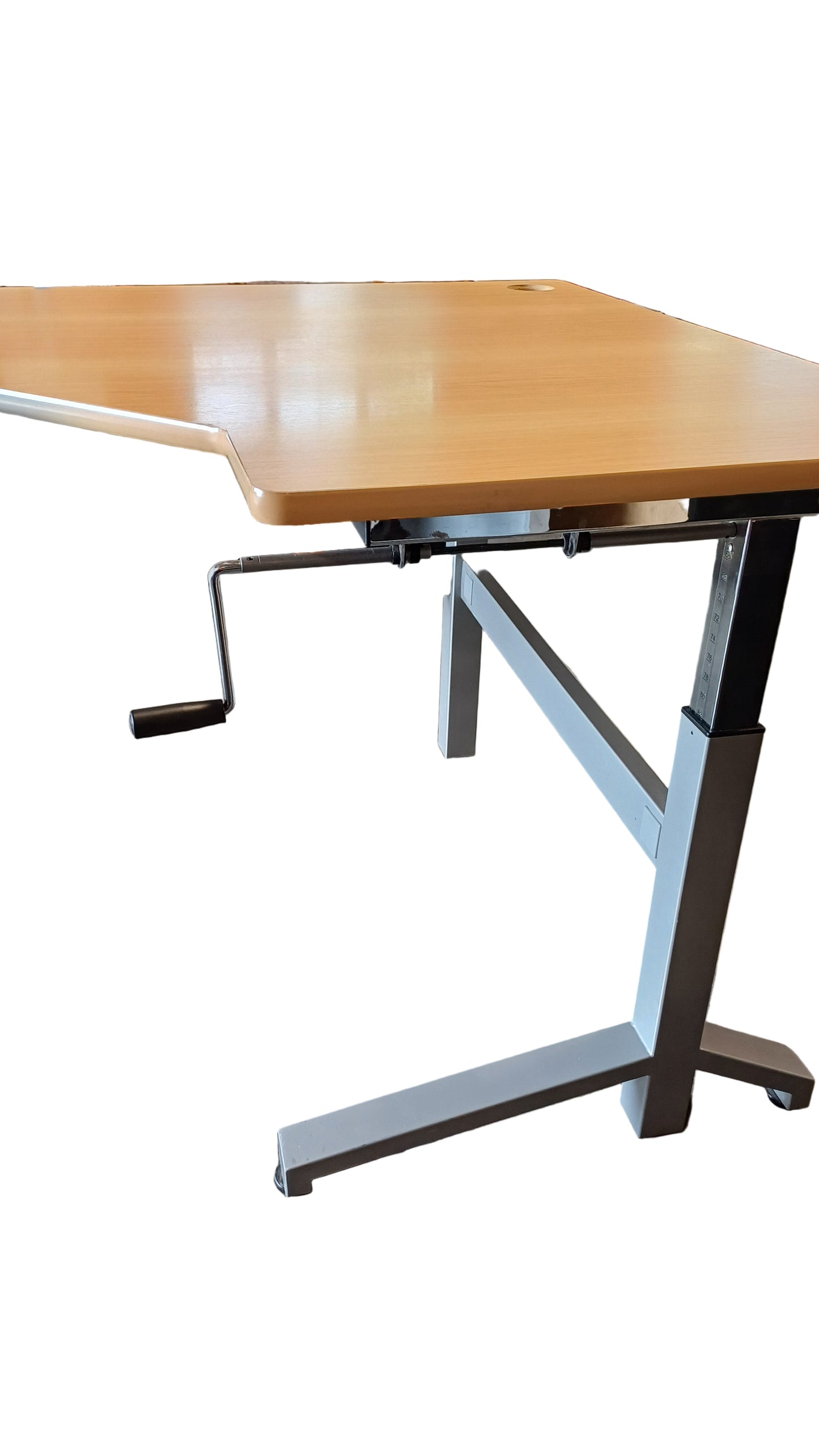 Adjustable wind up sit/stand L-shape desk