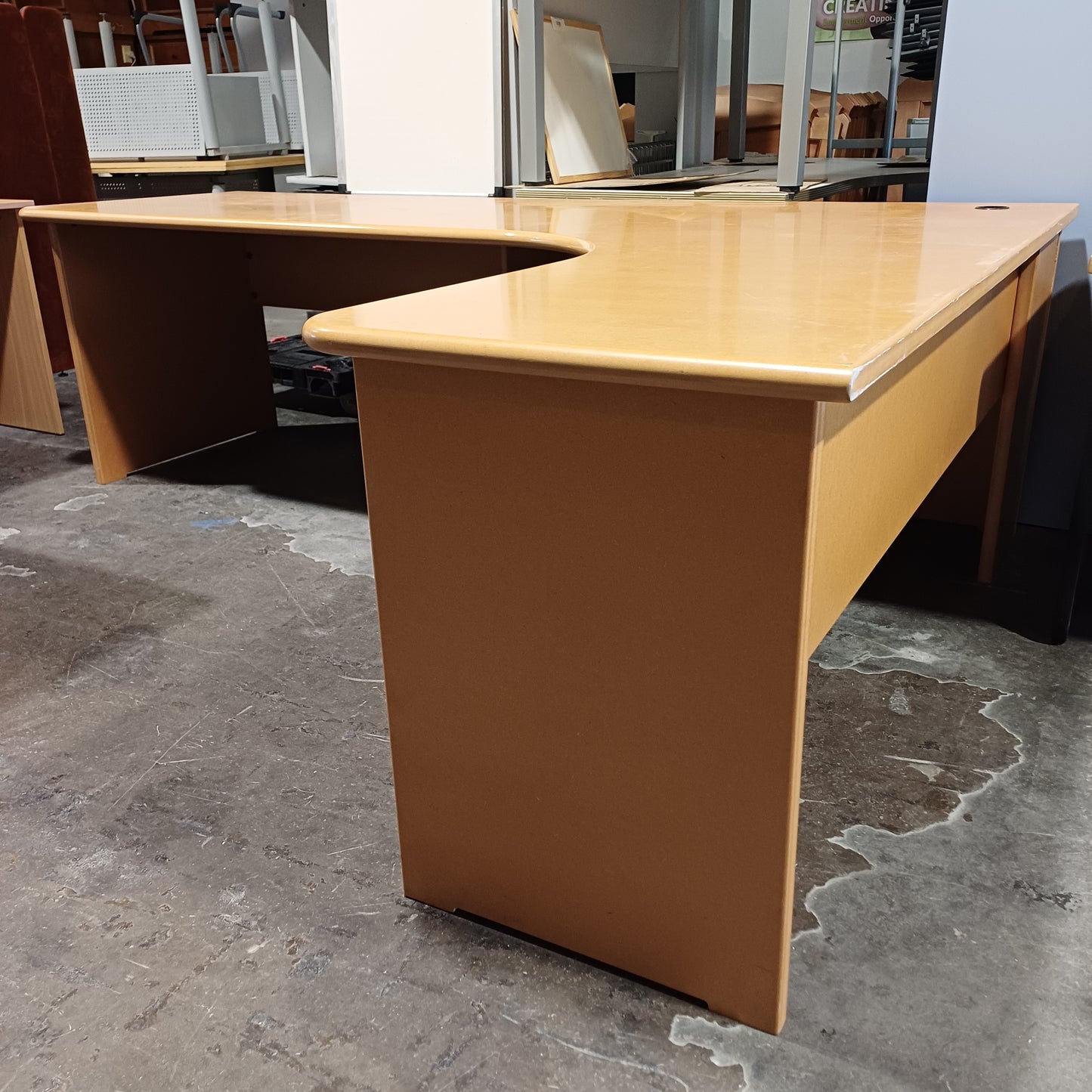 Brown L Shaped Desk - Left Side Long