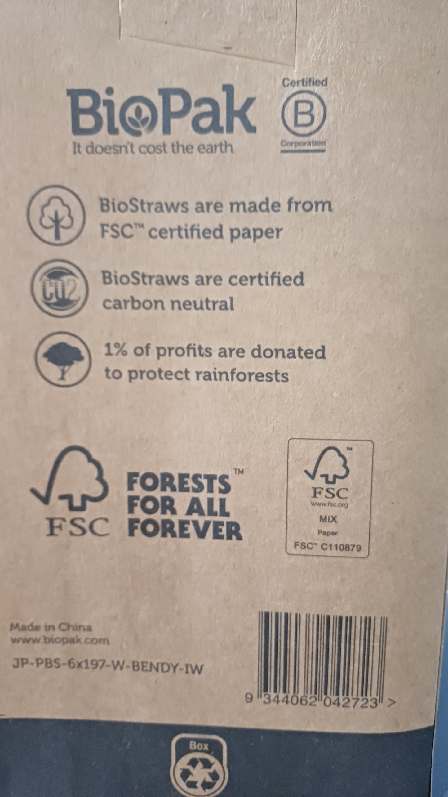 BioPak paper straws box