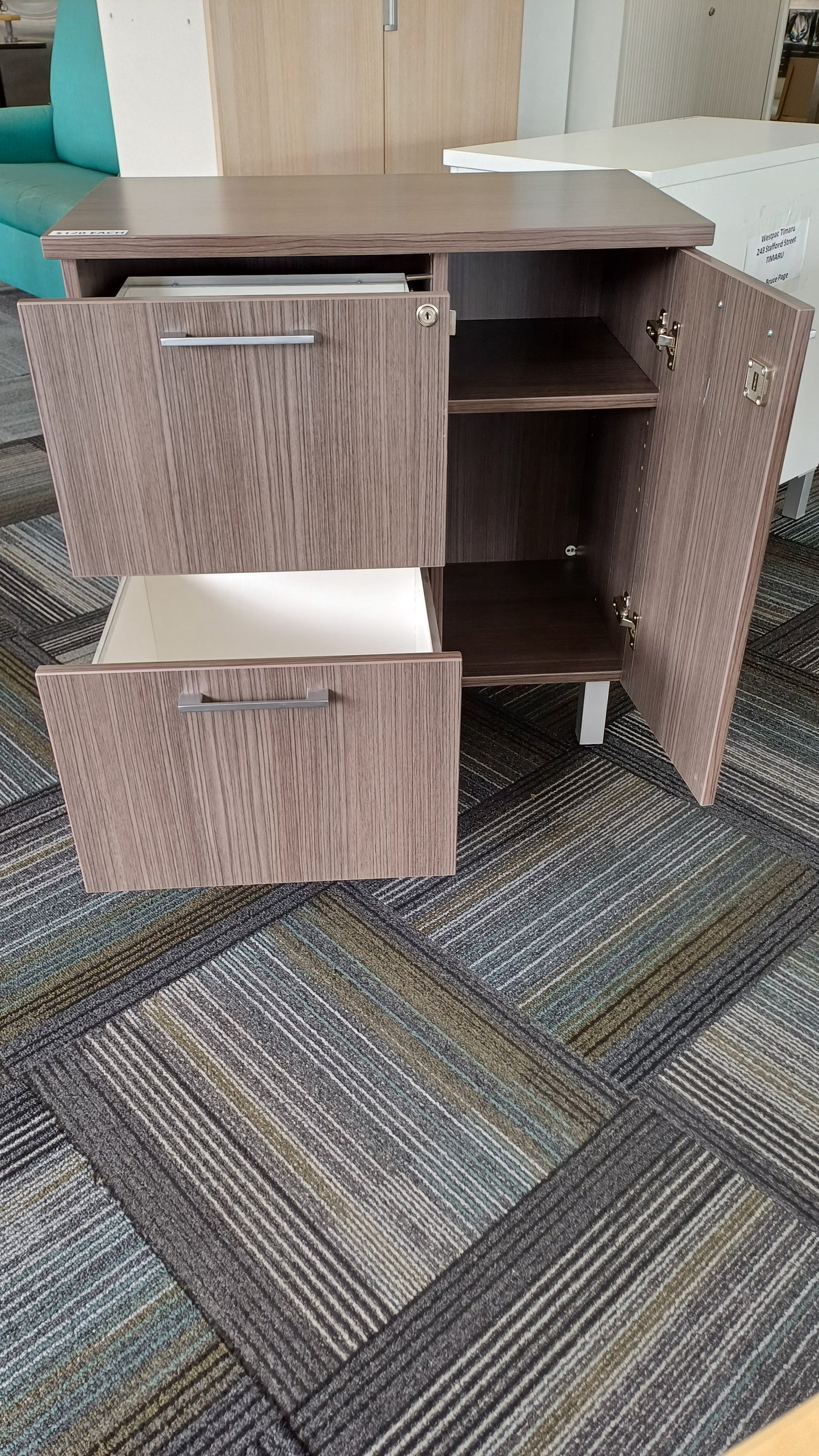 Dark Grey Cabinet with Two Drawers and Double shelf Cupboard