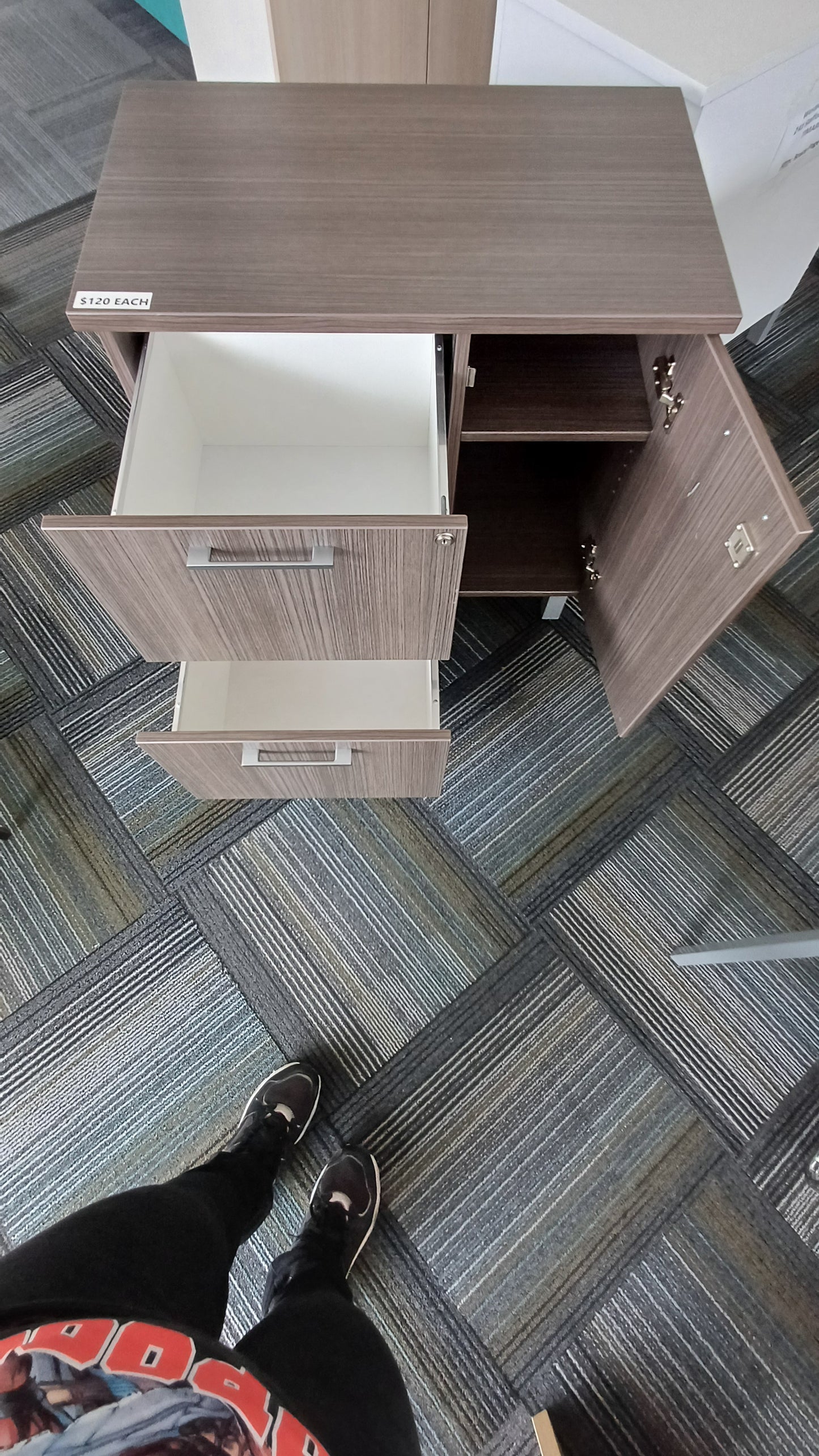 Dark Grey Cabinet with Two Drawers and Double shelf Cupboard