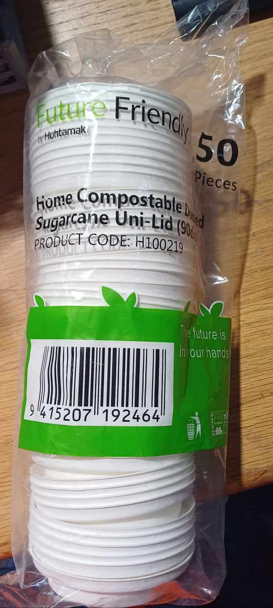 Home compostable domed sugarcane uni- lid