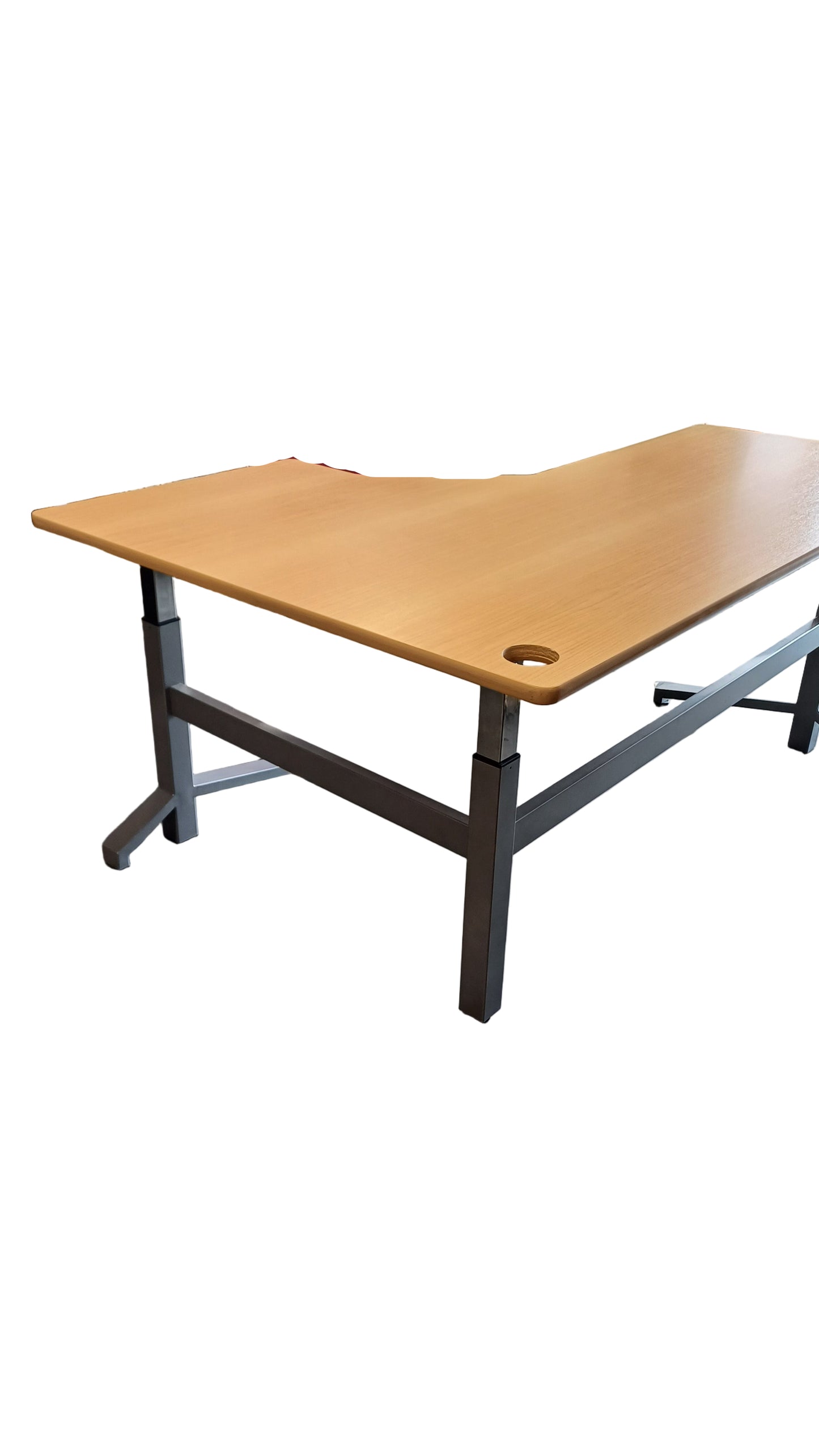Adjustable wind up sit/stand L-shape desk